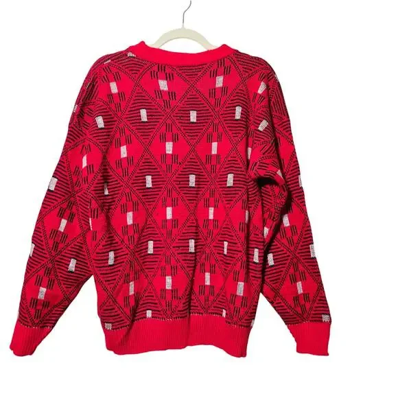 Coogi Style Vintage Red Geometric Knit Sweater 80s 90s Abstract Bold Pullover L
